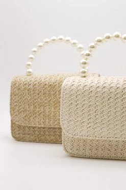 STORETS Faux Pearl Handle Straw Bag