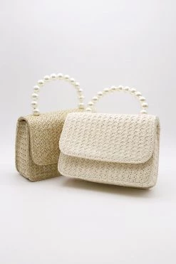 STORETS Faux Pearl Handle Straw Bag