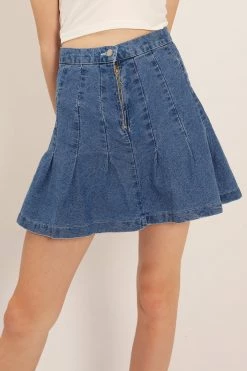 STORETS CLOTHING Olive Pleated Denim Skirt