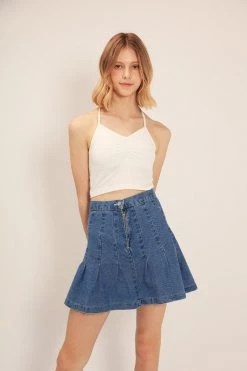 STORETS CLOTHING Olive Pleated Denim Skirt