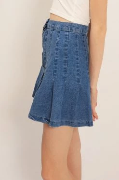 STORETS CLOTHING Olive Pleated Denim Skirt