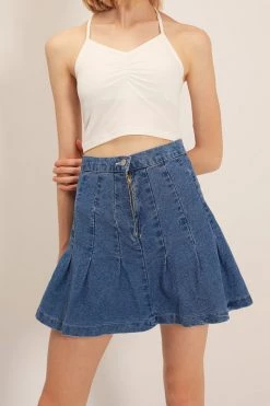 STORETS CLOTHING Olive Pleated Denim Skirt