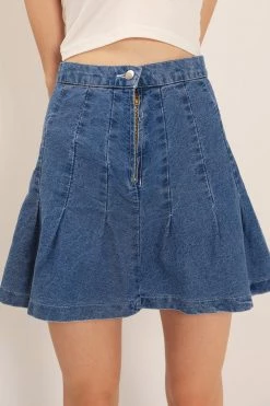 STORETS CLOTHING Olive Pleated Denim Skirt