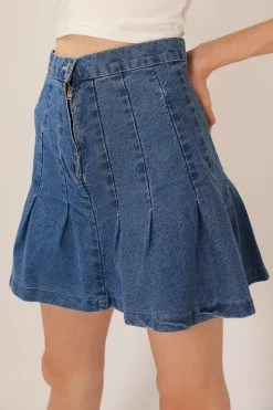 STORETS CLOTHING Olive Pleated Denim Skirt