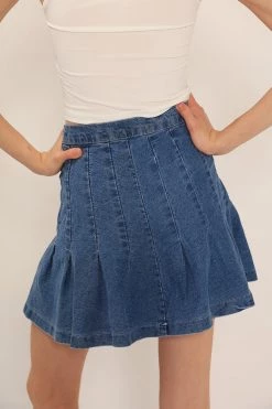 STORETS CLOTHING Olive Pleated Denim Skirt