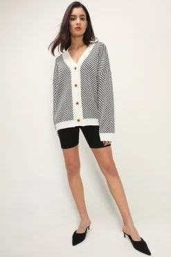 STORETS Danna Herringbone Printed Cardigan BEST-SELLERS