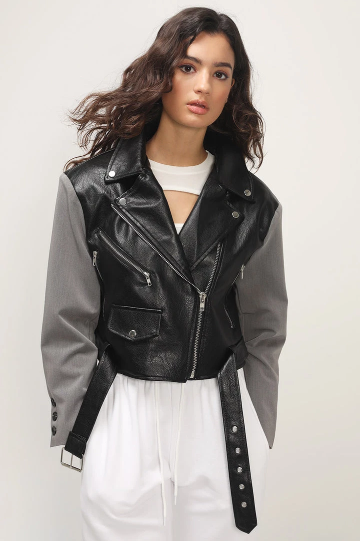 STORETS CLOTHING Leia Pleather Block Rider Jacket