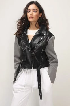 STORETS CLOTHING Leia Pleather Block Rider Jacket