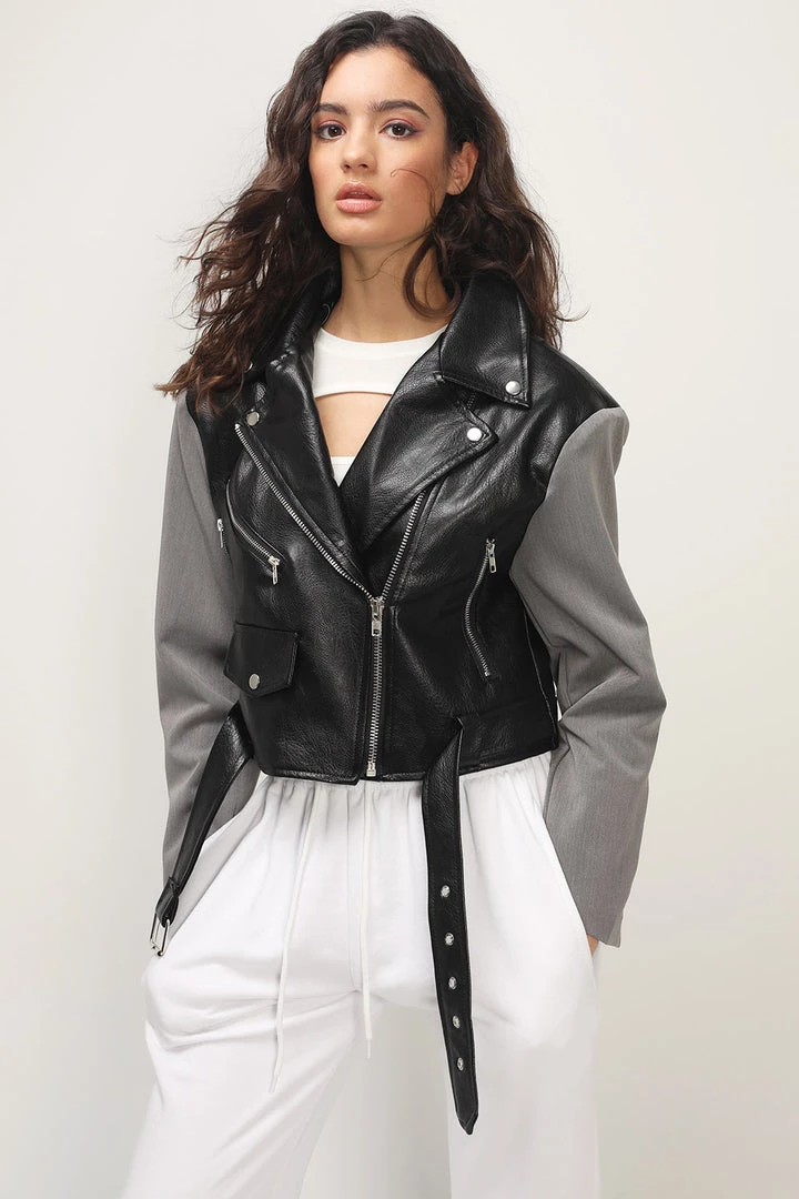 STORETS CLOTHING Leia Pleather Block Rider Jacket