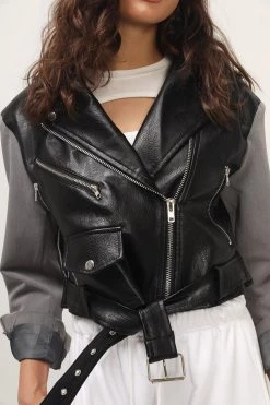 STORETS CLOTHING Leia Pleather Block Rider Jacket