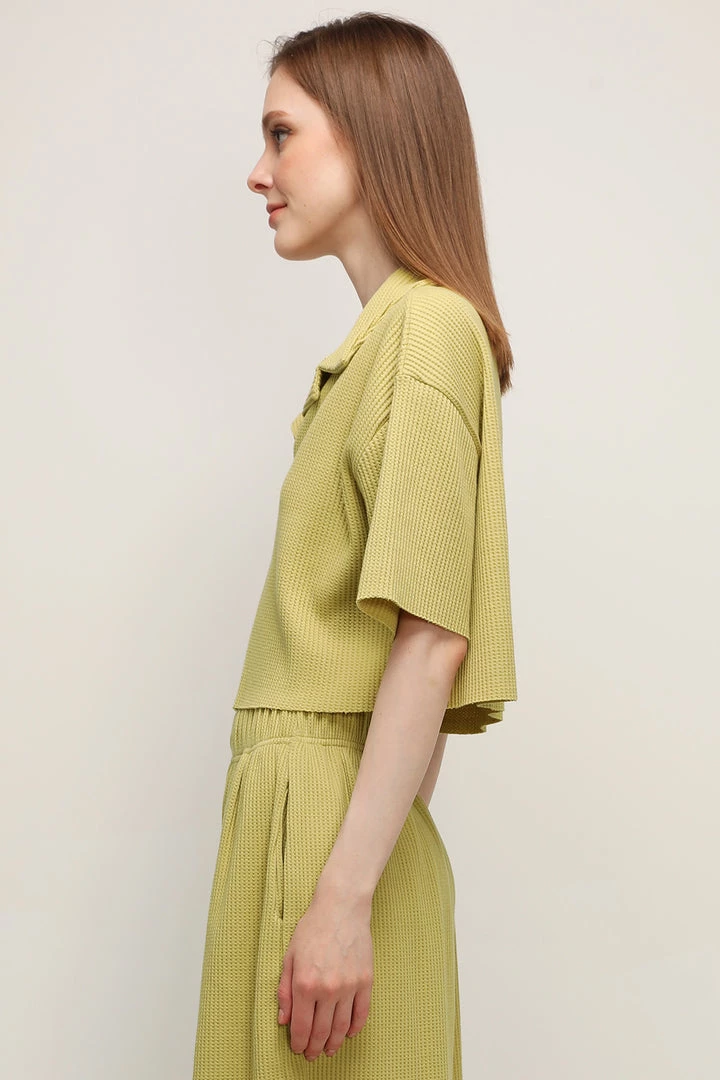 STORETS Lucy Waffle Half Button Crop Top