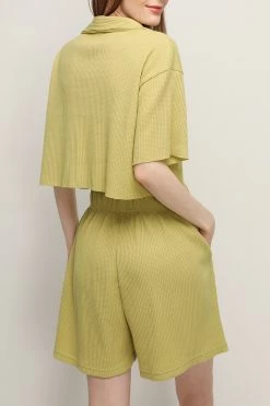 STORETS Lucy Waffle Half Button Crop Top