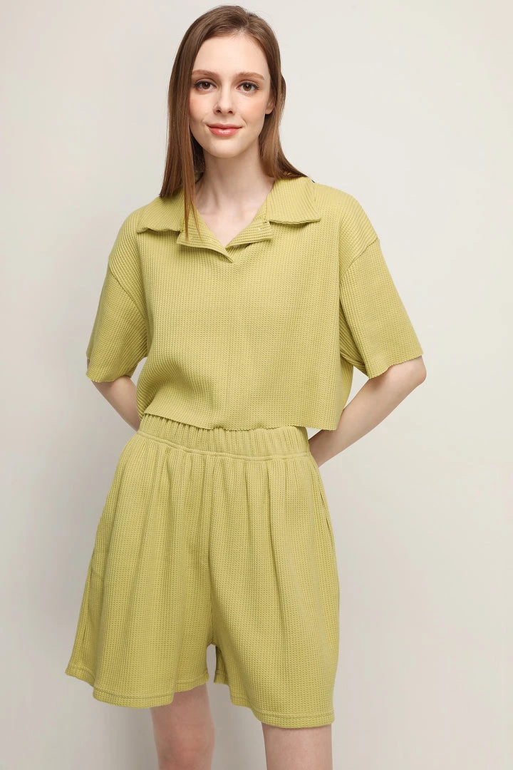 STORETS Lucy Waffle Half Button Crop Top