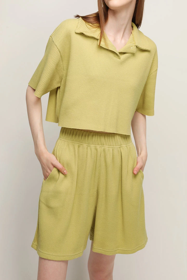 STORETS Lucy Waffle Half Button Crop Top