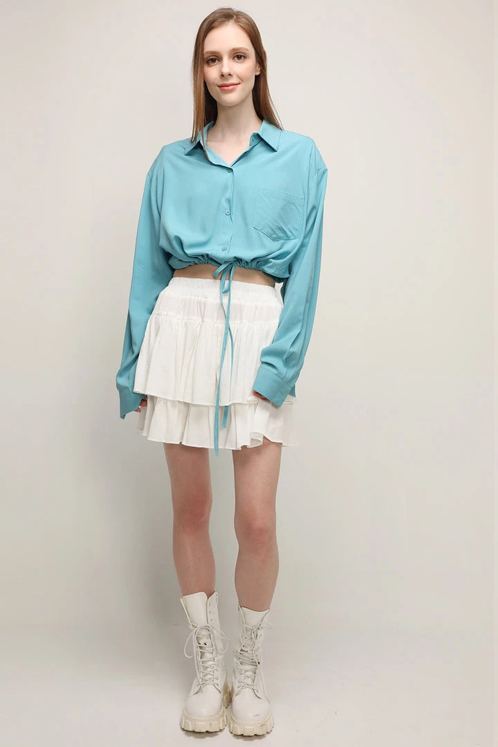 STORETS Stella Slit Back Crop Shirt CLOTHING