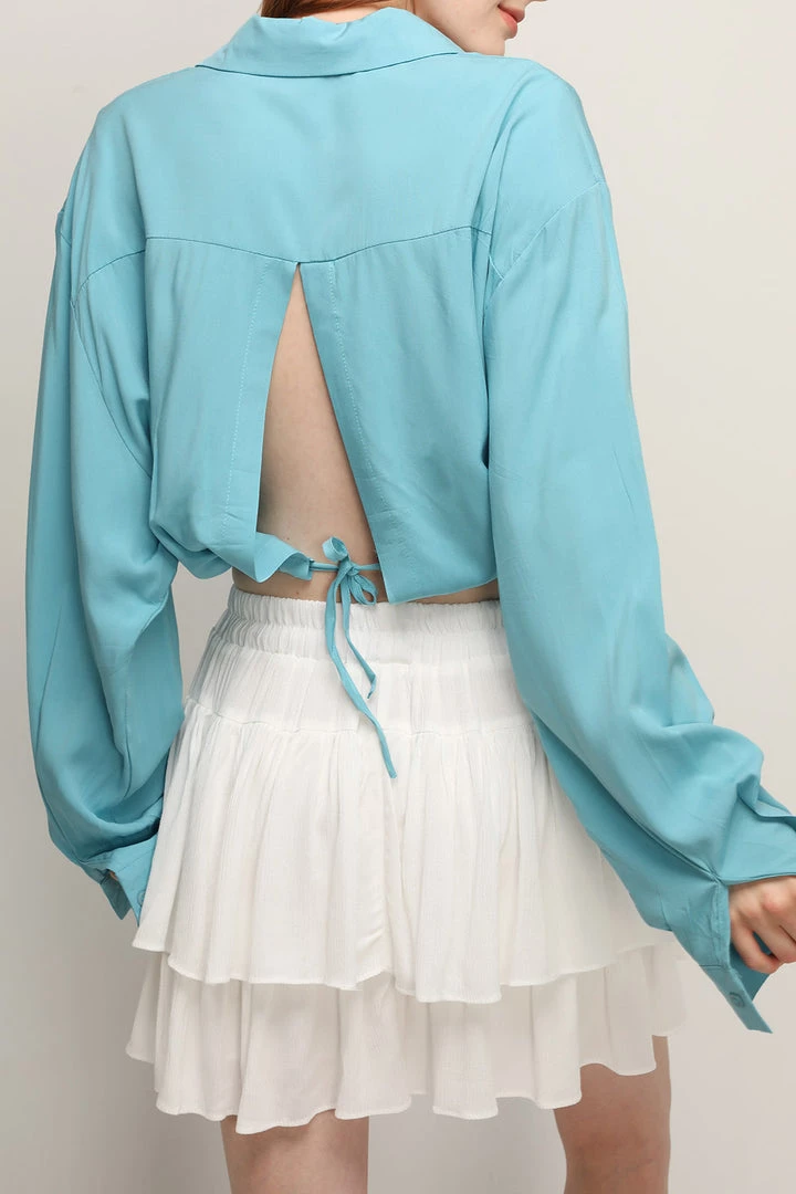 STORETS Stella Slit Back Crop Shirt CLOTHING