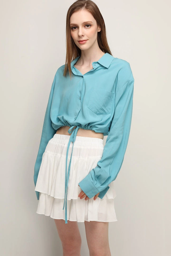 STORETS Stella Slit Back Crop Shirt CLOTHING