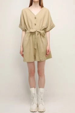 STORETS Belle V-neck Linen Romper CLOTHING