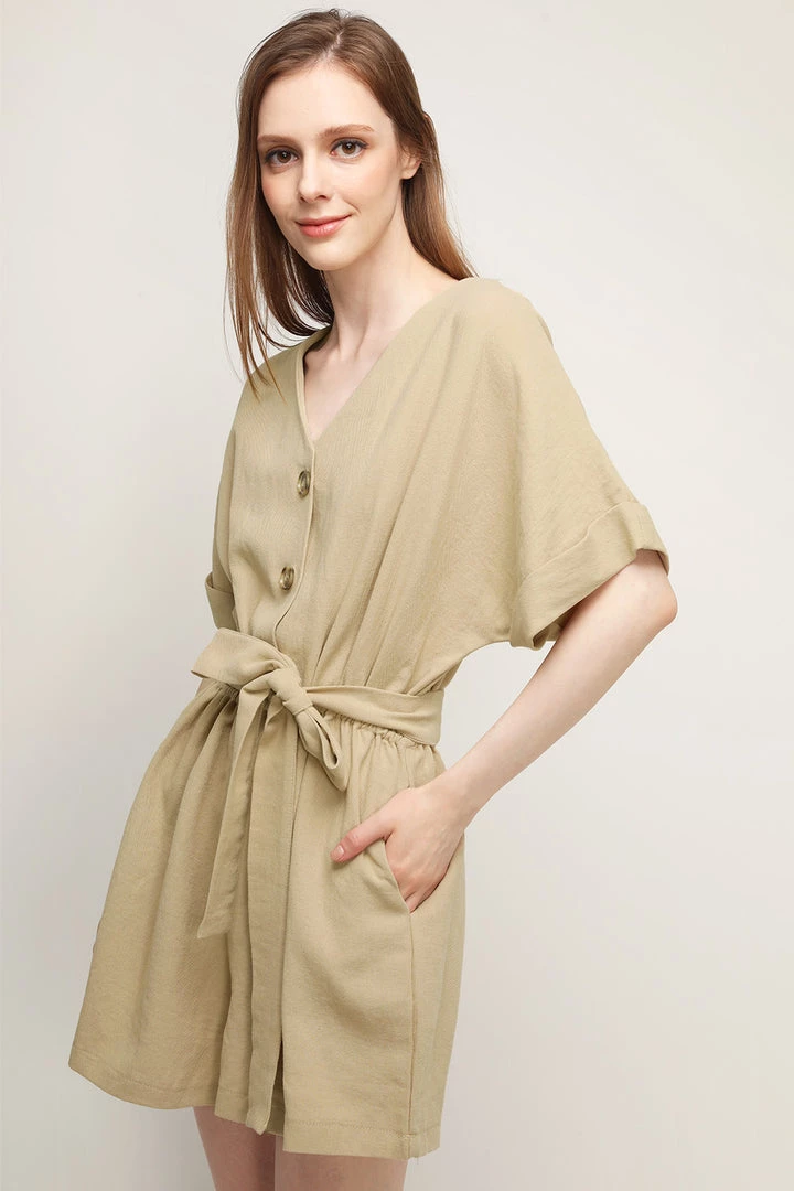 STORETS Belle V-neck Linen Romper CLOTHING
