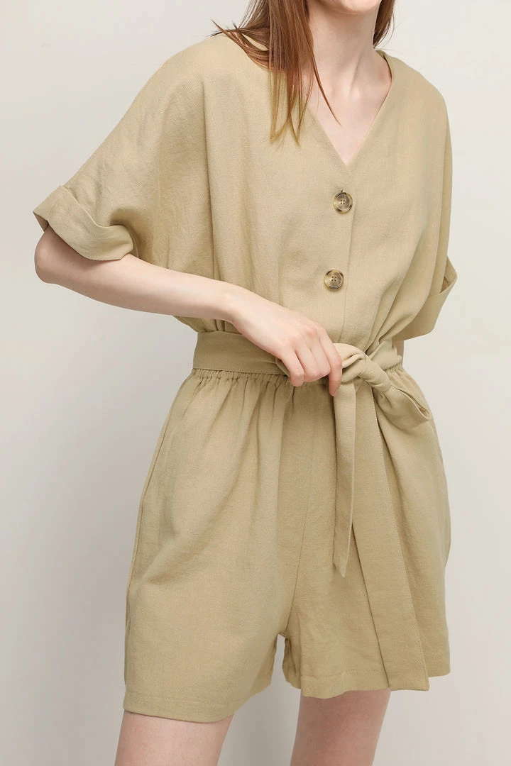 STORETS Belle V-neck Linen Romper CLOTHING