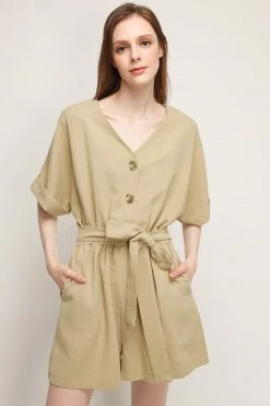 STORETS Belle V-neck Linen Romper CLOTHING