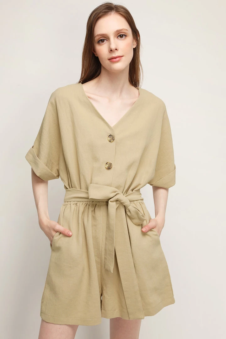 STORETS Belle V-neck Linen Romper CLOTHING