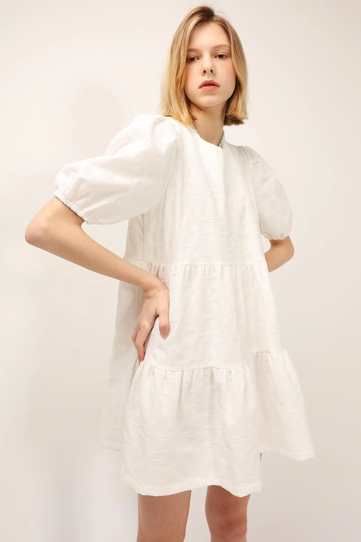 STORETS CLOTHING Siena Puff Sleeve Jacquard Dress