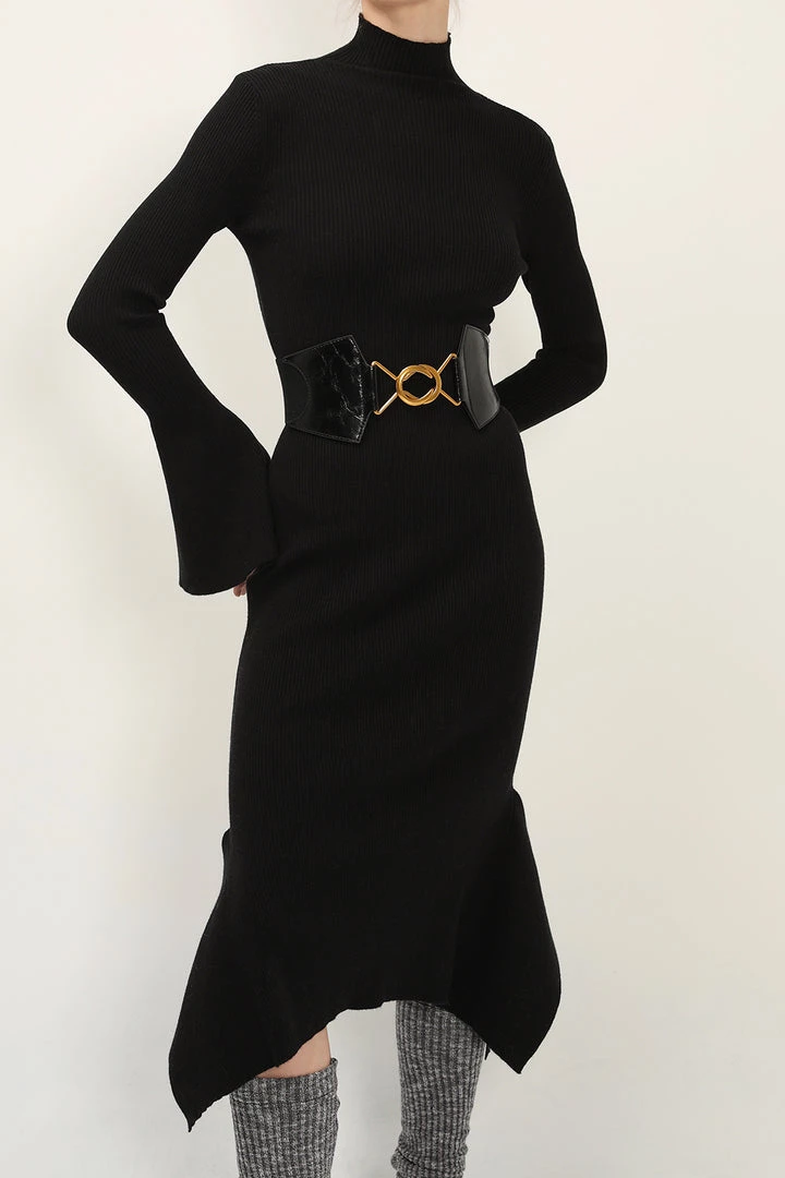 STORETS Mia Belted Ruffle Knit Dress