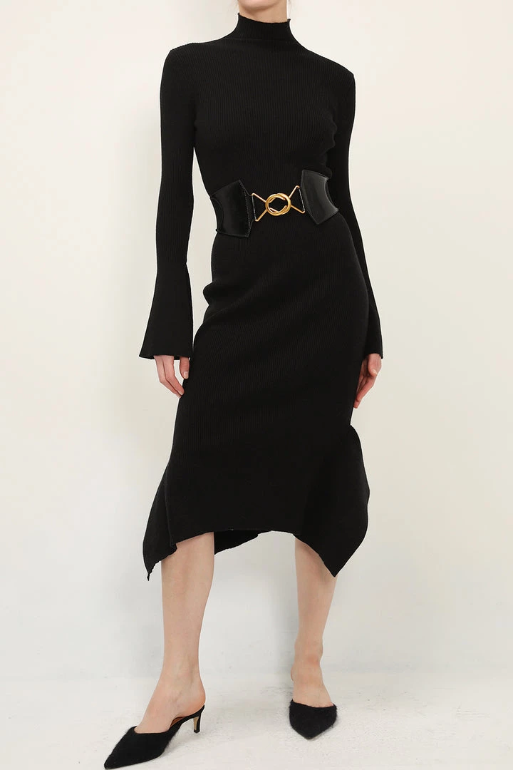 STORETS Mia Belted Ruffle Knit Dress