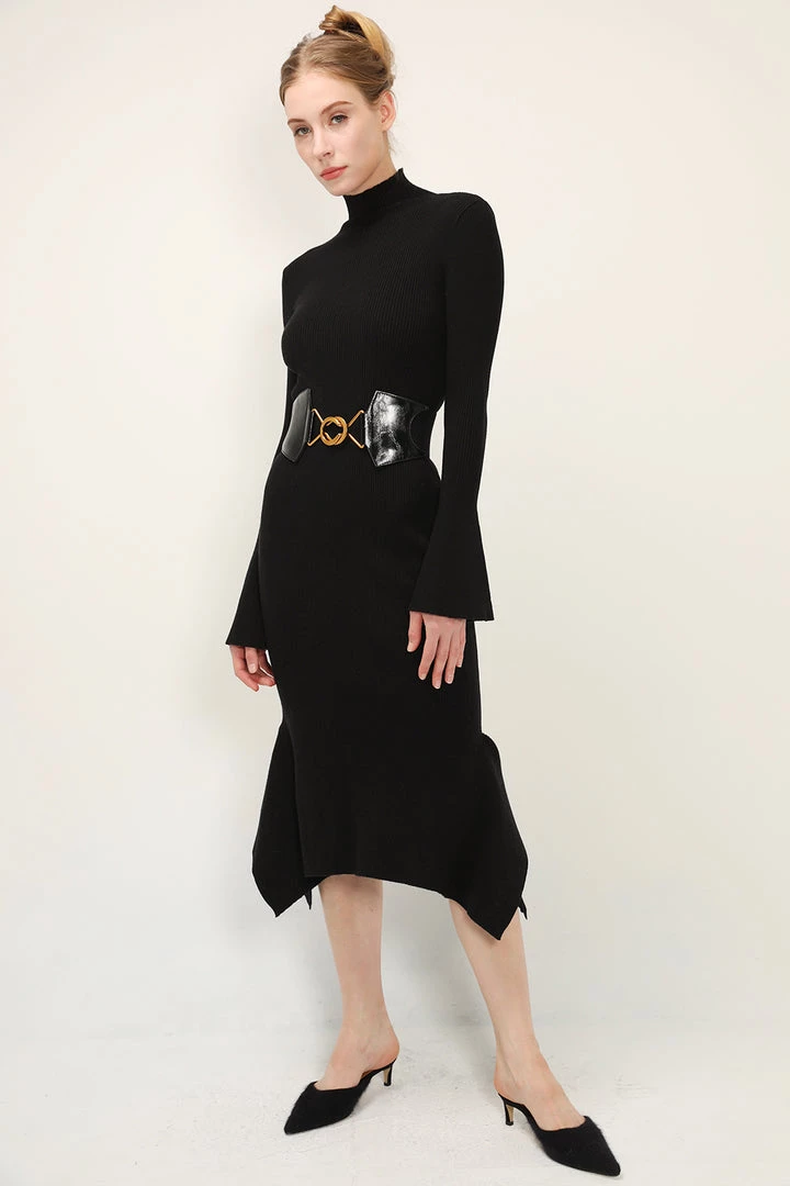 STORETS Mia Belted Ruffle Knit Dress