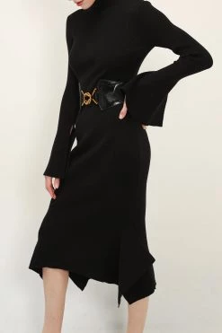 STORETS Mia Belted Ruffle Knit Dress