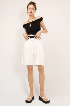STORETS CLOTHING Olive Paperbag Waist Belted Shorts