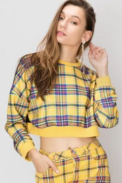 STORETS SALE CLOTHING Lynn Cropped Plaid Sweatshirt-2 Colors