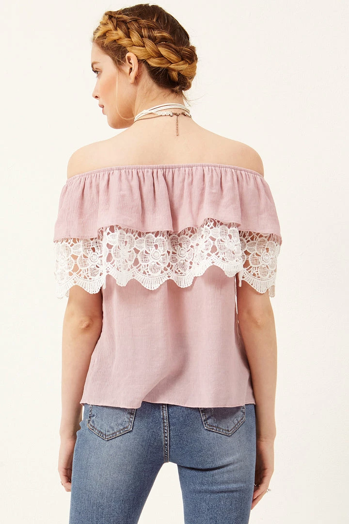 STORETS SALE CLOTHING Ally Lace Ruffle Off-the-Shoulder Top