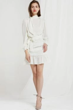 STORETS CLOTHING Rilynn Tie Collar Drape Dress