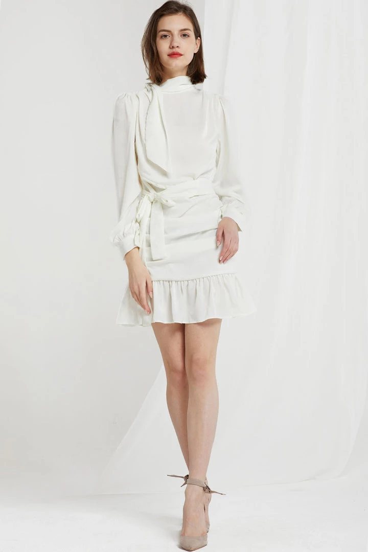 STORETS CLOTHING Rilynn Tie Collar Drape Dress