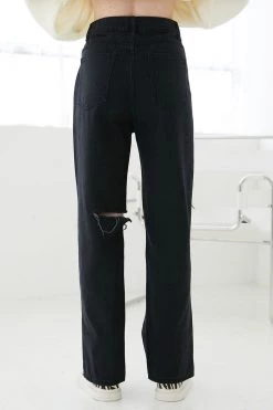 STORETS Ava Wide Leg Cutout Jeans In Black CLOTHING