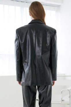 STORETS CLOTHING Hazel Faux Croc Leather Coat