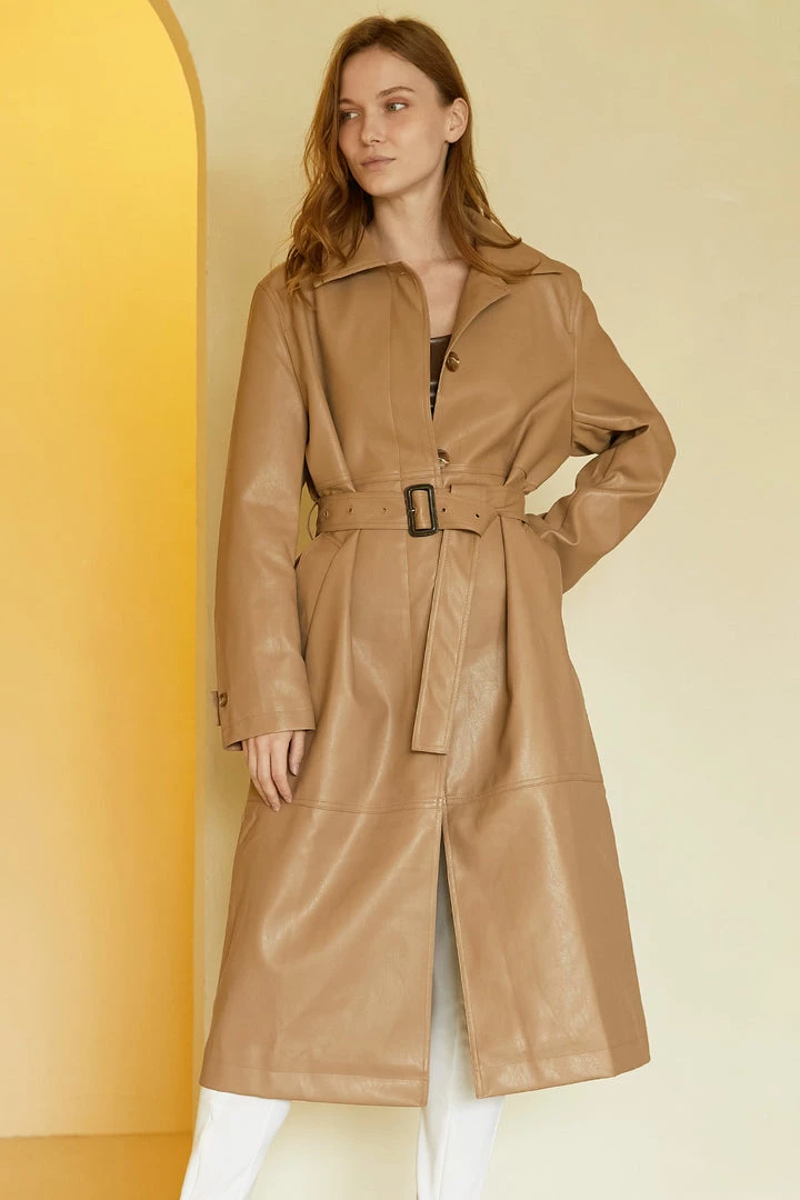 STORETS Danya Faux Leather Long Coat