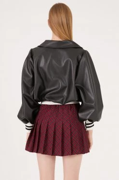 STORETS Andrea Faux Leather Crop Varsity Jacket