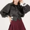STORETS Andrea Faux Leather Crop Varsity Jacket