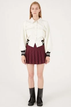 STORETS Andrea Faux Leather Crop Varsity Jacket