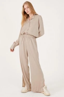 STORETS CLOTHING Rose Matte Satin Wide Leg Pants