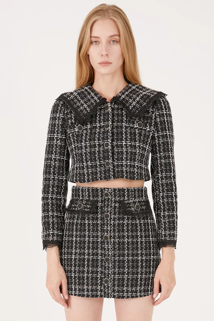 STORETS CLOTHING Ayla Tweed Jacket W/Lace Inset