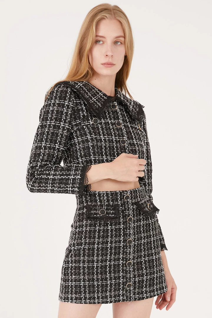 STORETS CLOTHING Ayla Tweed Jacket W/Lace Inset