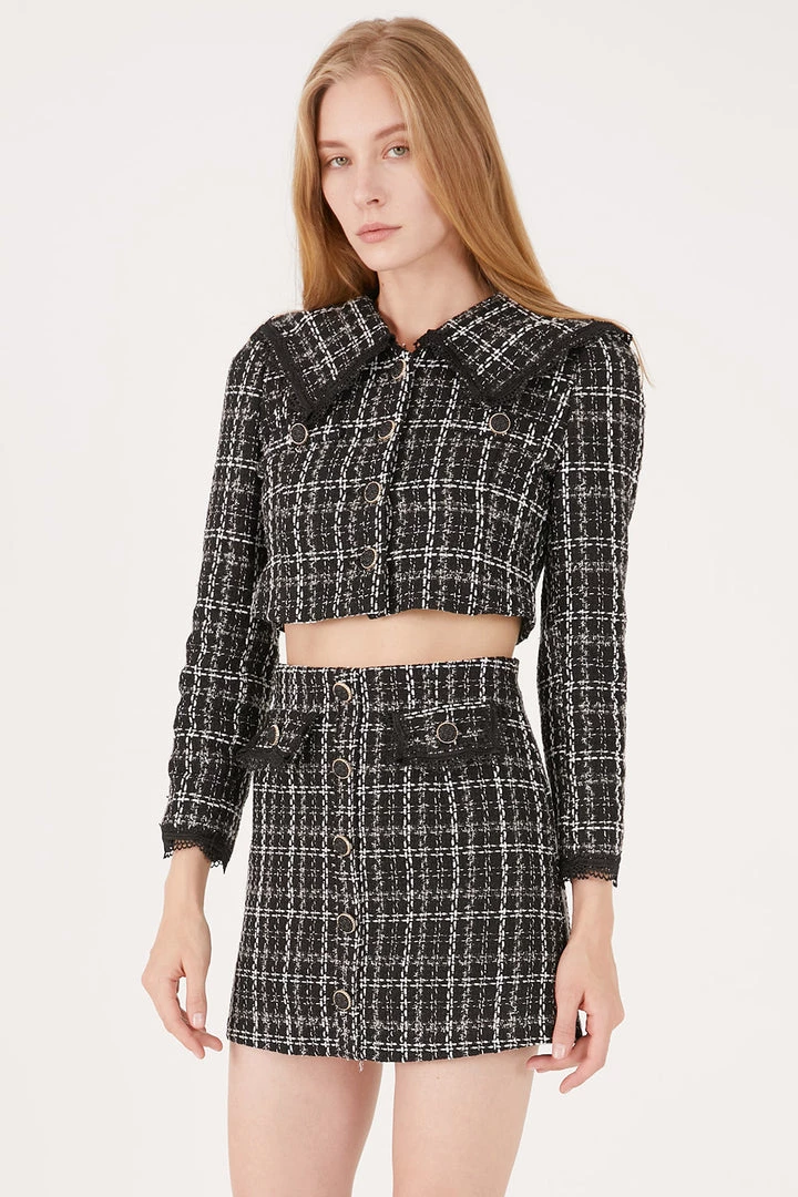 STORETS CLOTHING Ayla Tweed Jacket W/Lace Inset