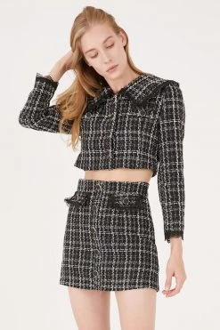 STORETS CLOTHING Ayla Tweed Jacket W/Lace Inset