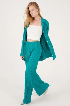 STORETS Maria Flared Leg Plisse Pants