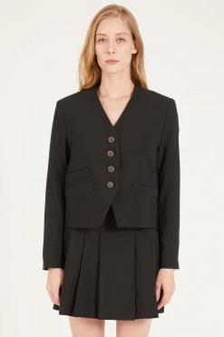 STORETS Ruby Collarless Crop Crepe Blazer