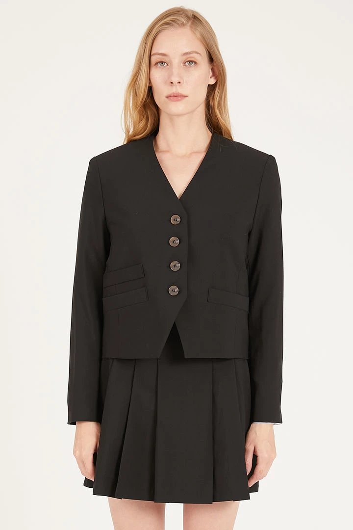 STORETS Ruby Collarless Crop Crepe Blazer